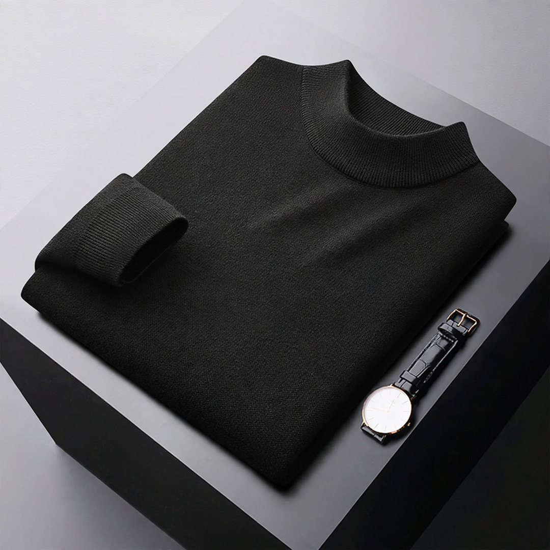 Herren-Wollpullover, Stehkragen, gefüttert