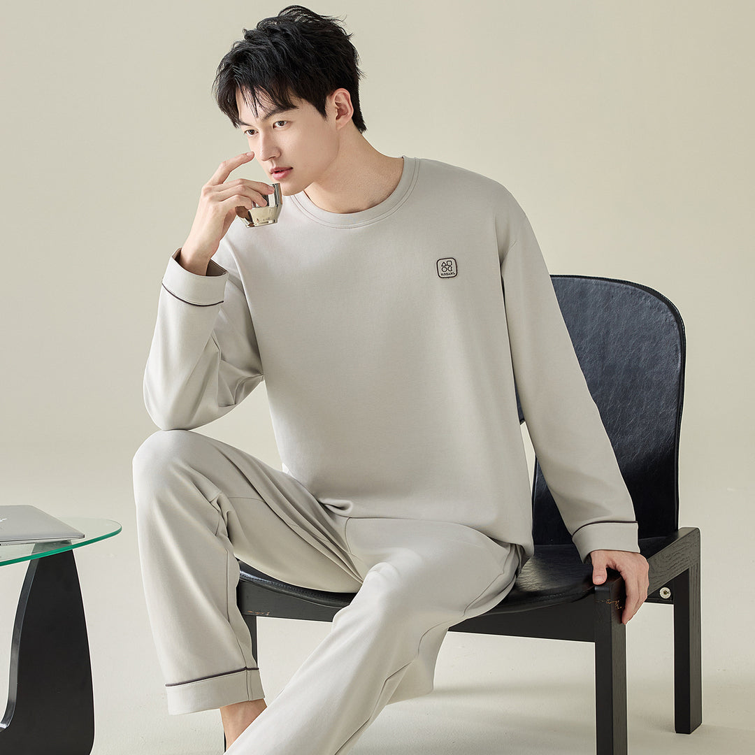 Herren-Pyjama-Set, 100% Baumwolle, Langarm, modern