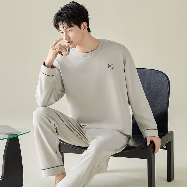 Herren-Pyjama-Set, 100% Baumwolle, Langarm, modern