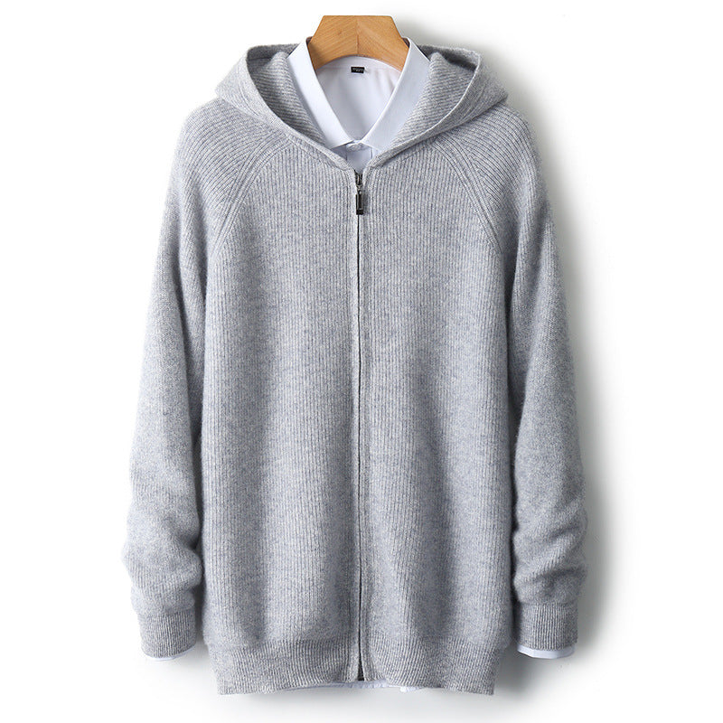 Herren-Strickjacke mit Kapuze, 100% Wolle
