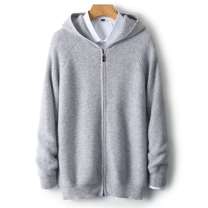 Herren-Strickjacke mit Kapuze, 100% Wolle