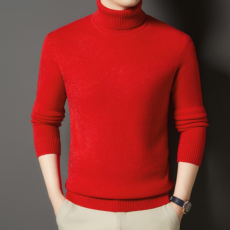 Herren-Rollkragenpullover mit Wollanteil, dick