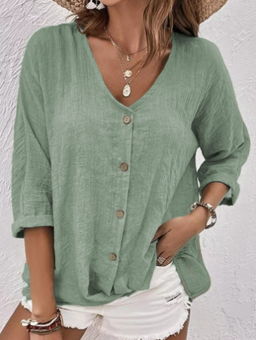 Drune | Entspannter Pullover mit V-Ausschnitt, Kurzen Ärmeln und Bluse