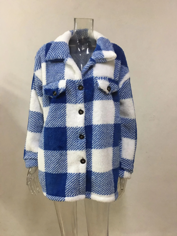 Karo-Jacke aus Lammfleece-Imitat mit Taschen