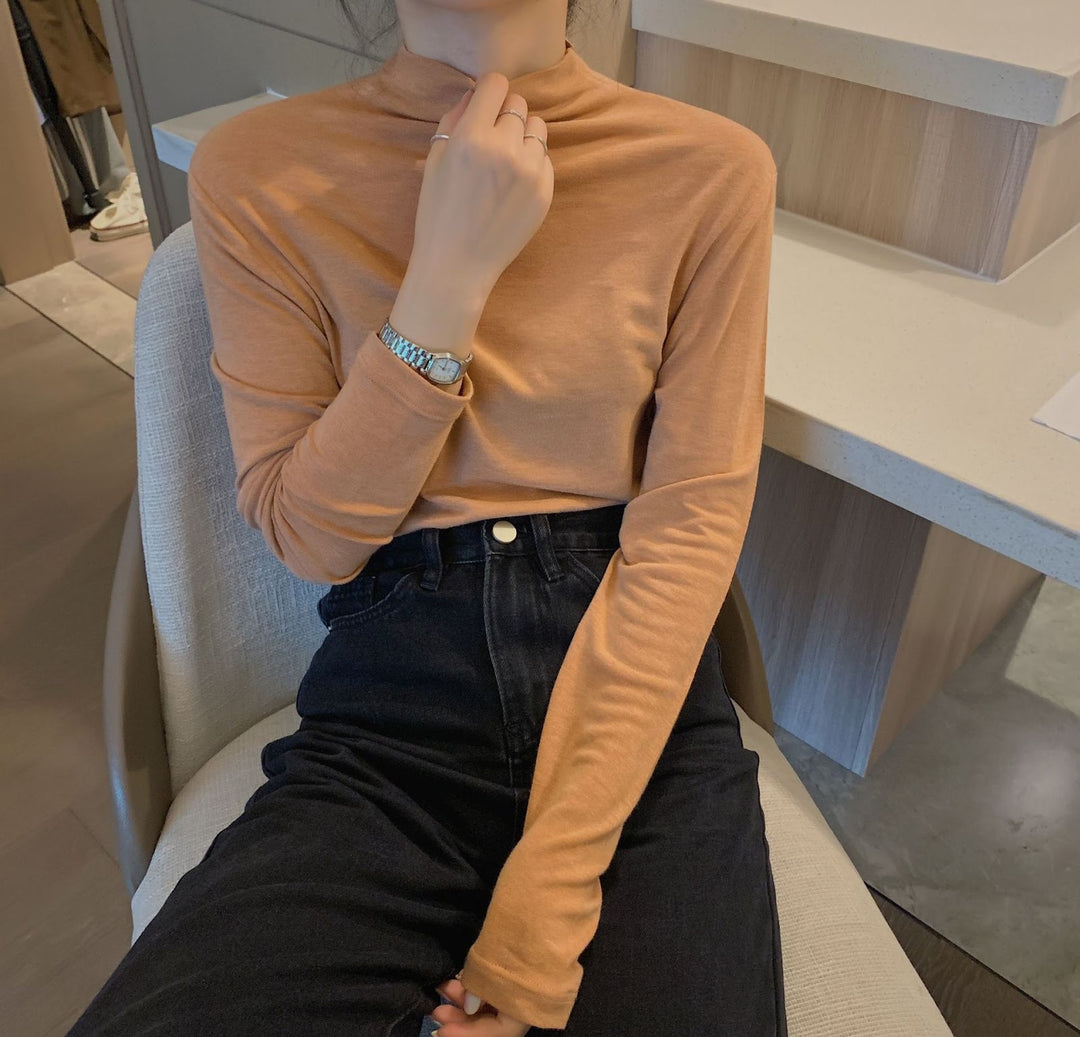 Baumwoll-Langarmshirt, Rundhalsausschnitt, Basic-Stil