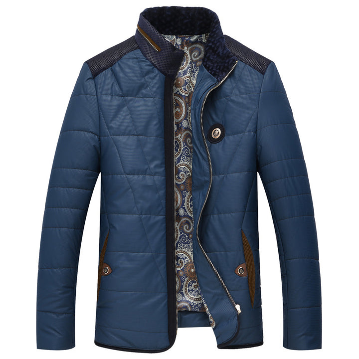Herren gesteppte Thermo-Steppjacke mit Kunstleder-Schulterpasse und Teddykragen Drune