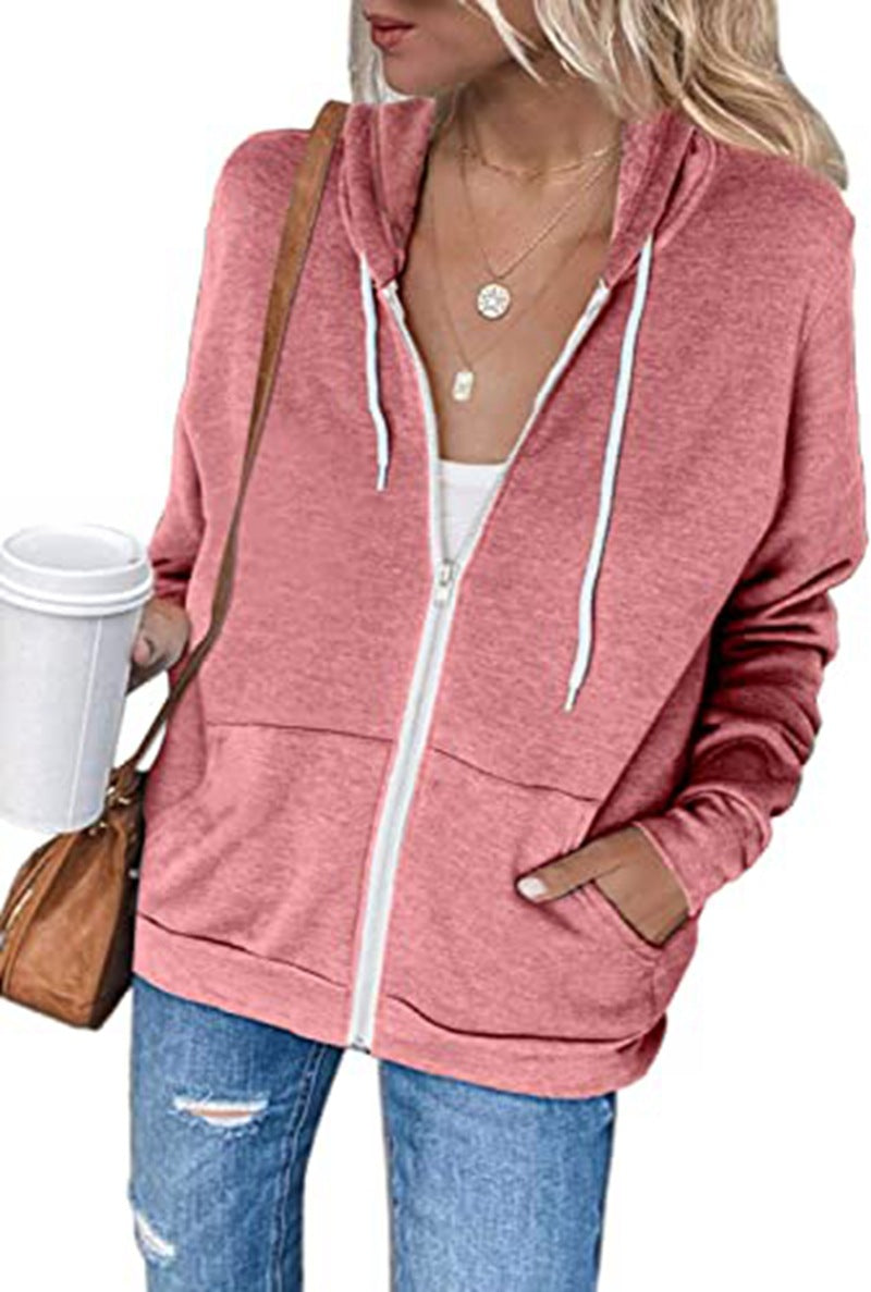Damen lässige Kapuzenjacke mit Reißverschluss und praktischen Taschen Drune
