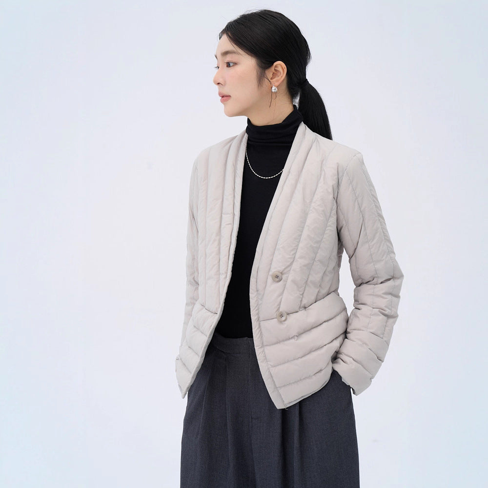 Leichte V-Ausschnitt Daunenjacke für Damen