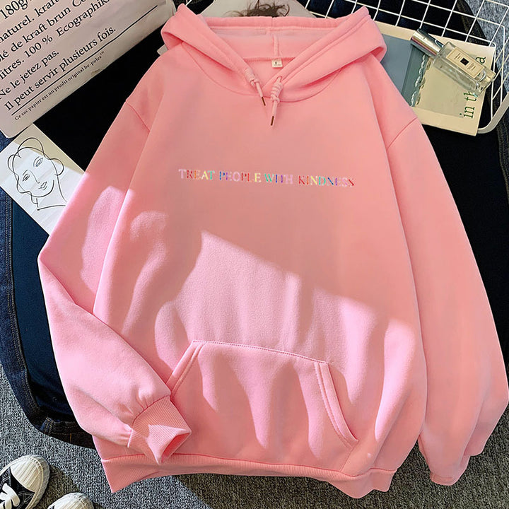Damen nan lässiger Oversize-Kapuzenpullover mit holografischem Schriftzug, Kängurutasche und angerautem Fleece Drune