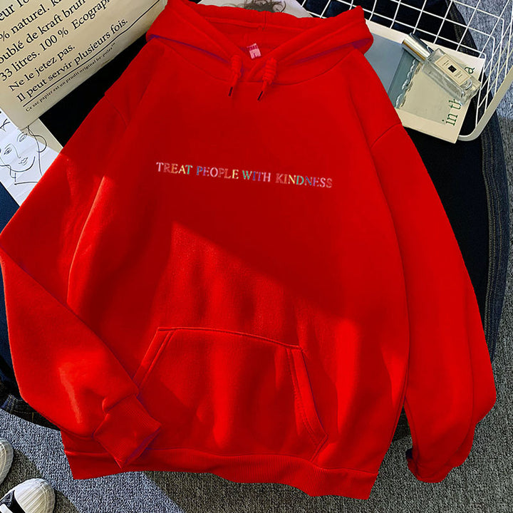 Damen nan lässiger Oversize-Kapuzenpullover mit holografischem Schriftzug, Kängurutasche und angerautem Fleece Drune