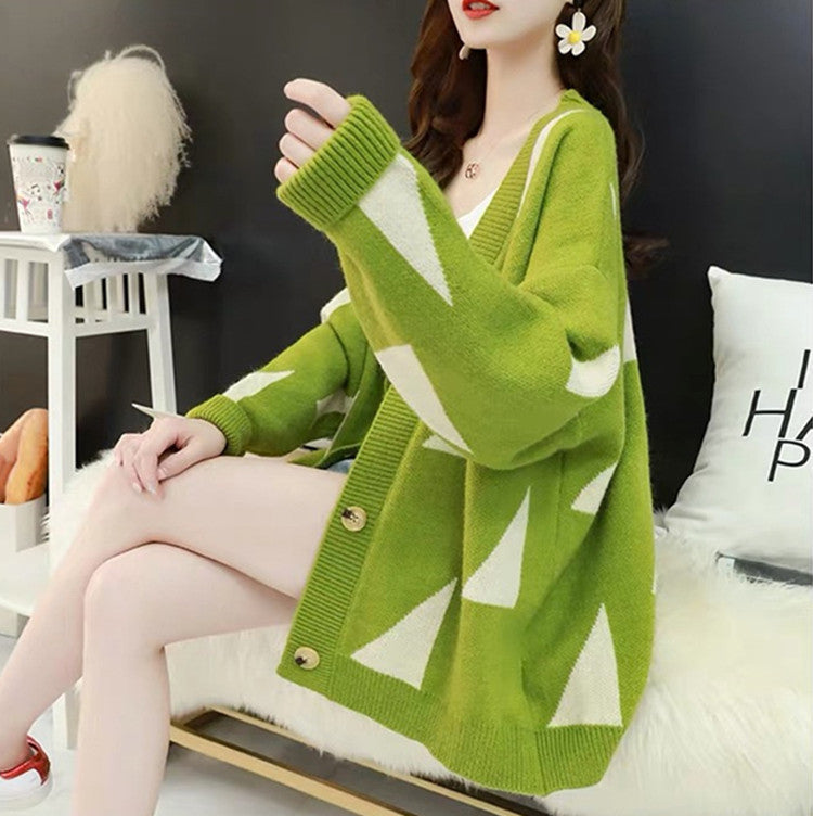 Damen lässige Strickjacke mit geometrischem Muster und gemütlichem Schnitt Drune