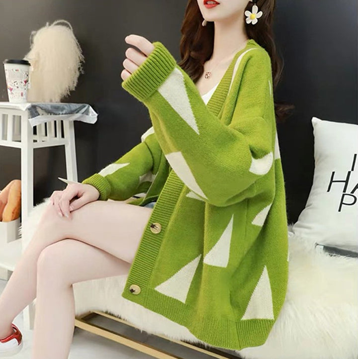 Damen lässige Strickjacke mit geometrischem Muster und gemütlichem Schnitt Drune