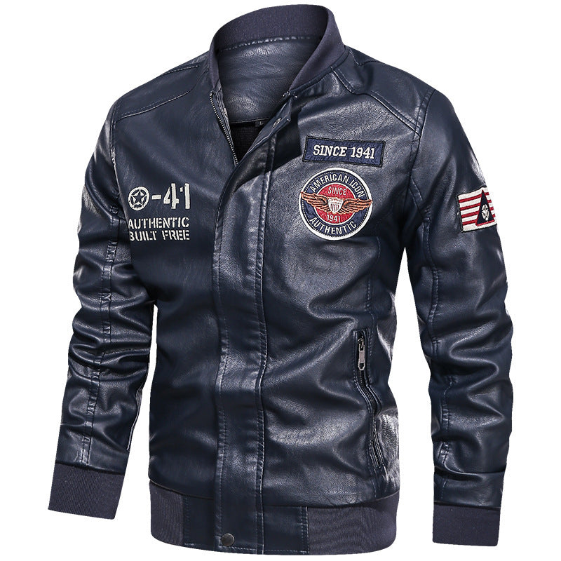 Herren Modische Lederjacke im Biker-Stil Drune