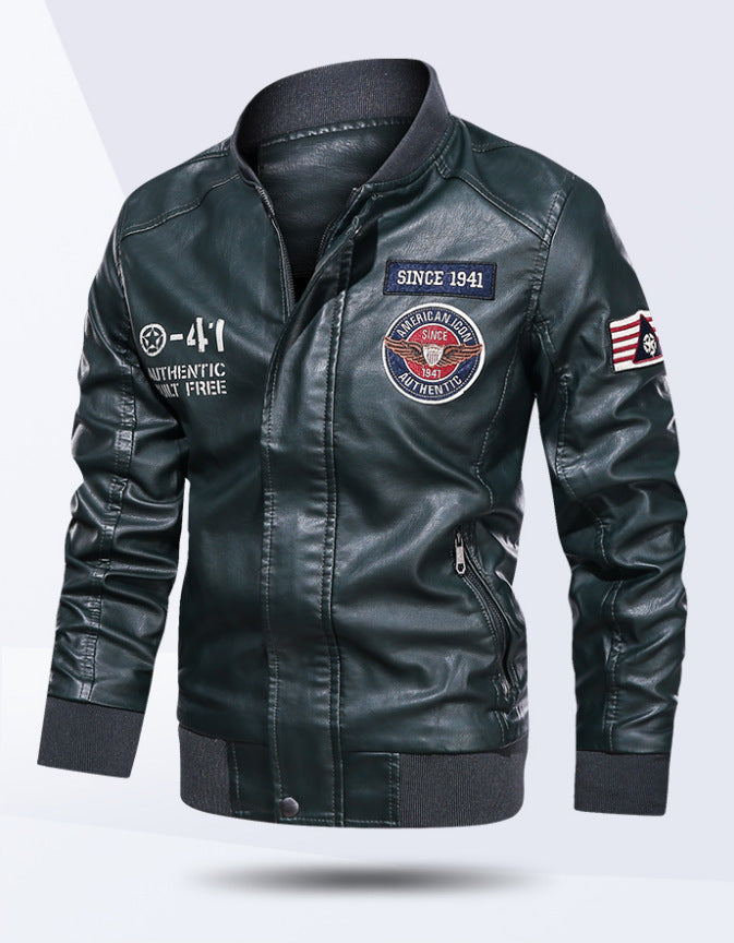 Herren Modische Lederjacke im Biker-Stil Drune