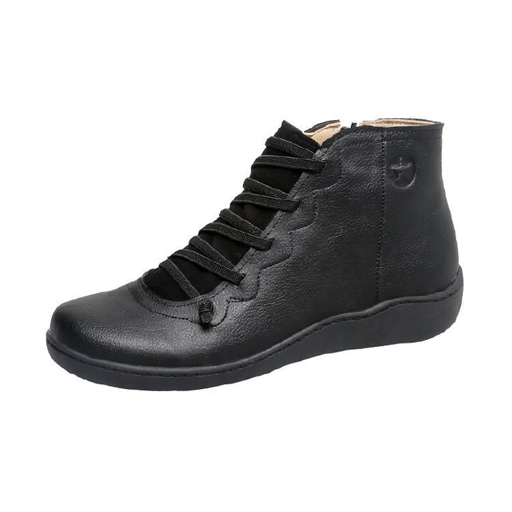 Damen nan knöchelhohe Komfort-Stiefelette aus weichem Vollnarbenleder mit elastischer Schnürung und seitlichem Reißverschluss Drune