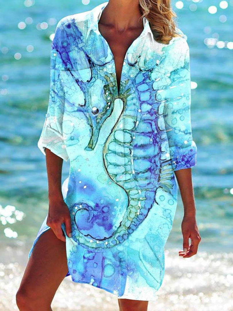 Drune | Bikini Jacke Shirt Badeanzug Strickjacke Damenbekleidung Druck Urlaub Strandshirt