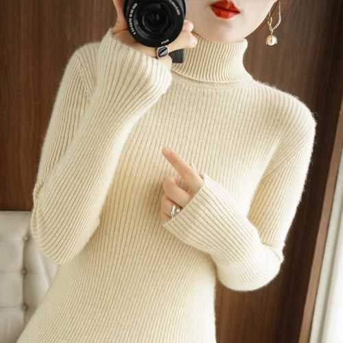 Damen-Rollkragenpullover, gerippt, schmale Passform