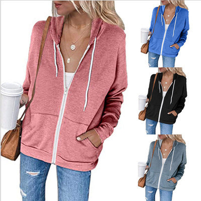 Damen lässige Kapuzenjacke mit Reißverschluss und praktischen Taschen Drune