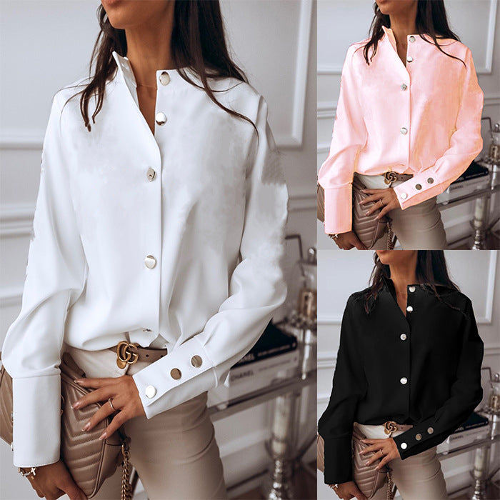 Damen elegante Bluse mit modernen Druckknöpfen und lässigem Schnitt Drune