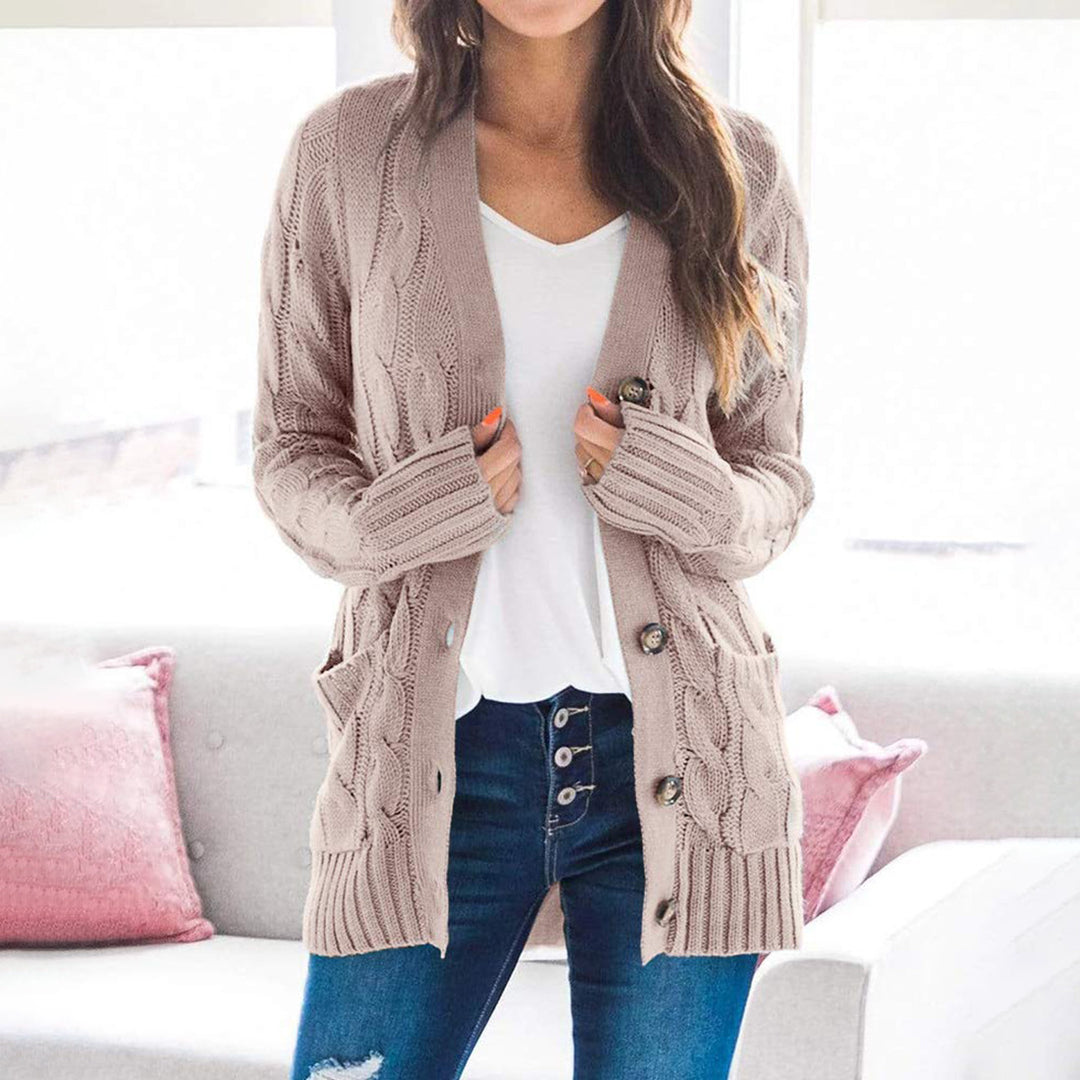 Damen Grobstrickjacke mit großen Knöpfen und praktischen Taschen Drune
