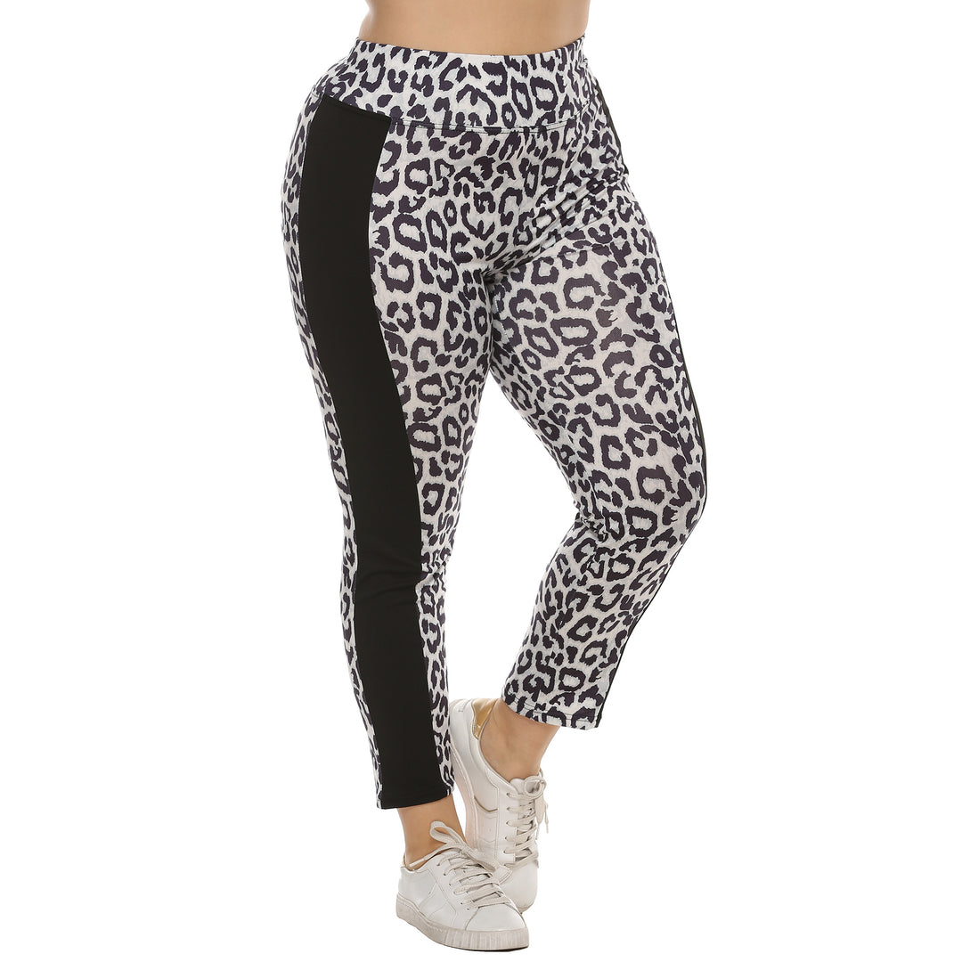Damen figurbetonte Leggings mit Animal Print und seitlichen Kontraststreifen Drune