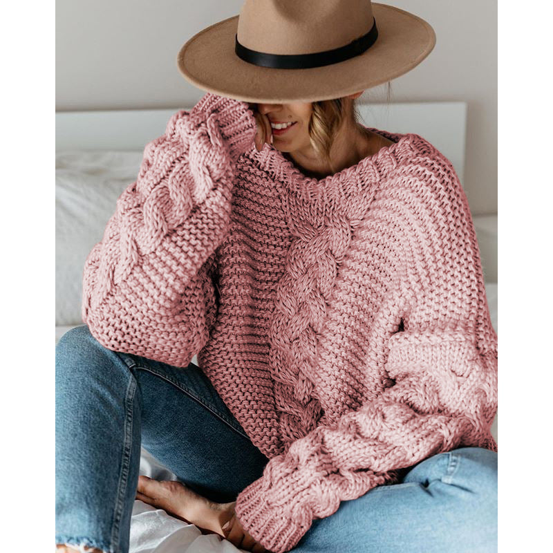 Damen Grobstrickpullover mit Zopfmuster und weitem Schnitt Drune