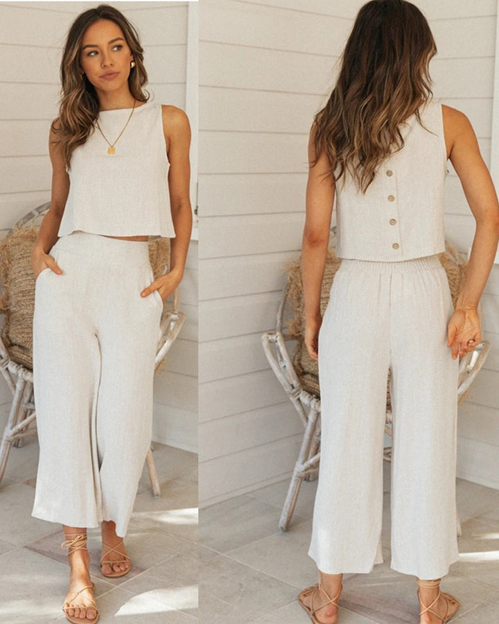 Damen lässiges Zweiteiliges Set mit cropped Oberteil und weitem Hosenstil Drune