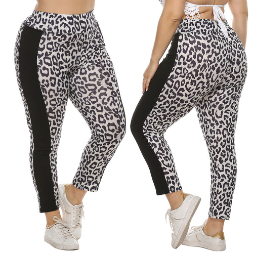 Damen figurbetonte Leggings mit Animal Print und seitlichen Kontraststreifen Drune