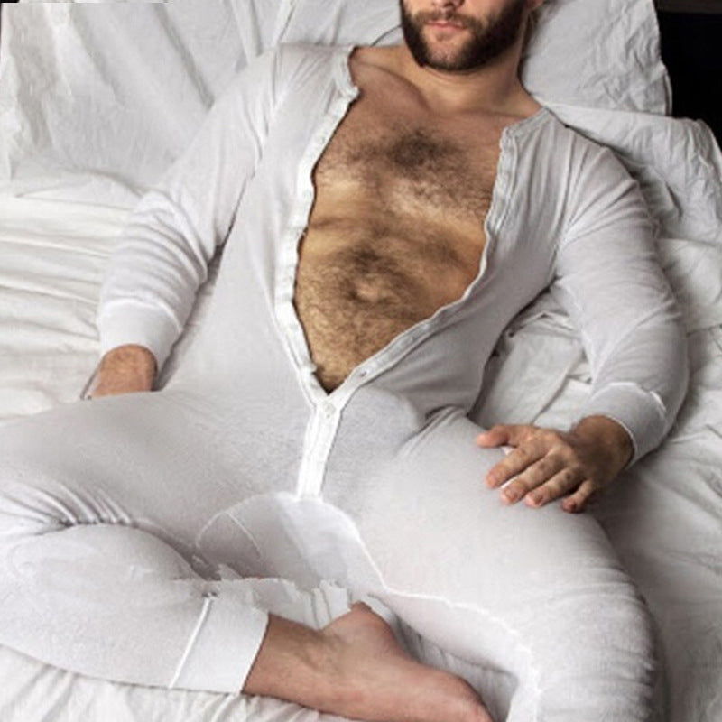 Unisex nan Einteiliger Langarm-Schlafanzug mit durchgehender Knopfleiste und elastischen Bündchen Drune