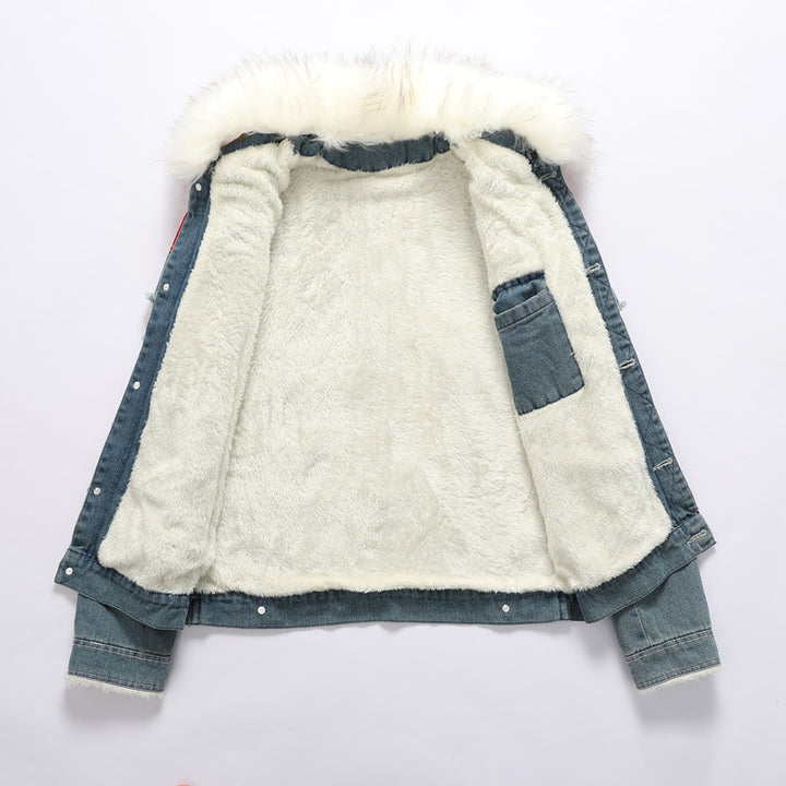 Herren Jeansjacke mit Teddyfutter, Kunstfellkragen und Used-Details Drune