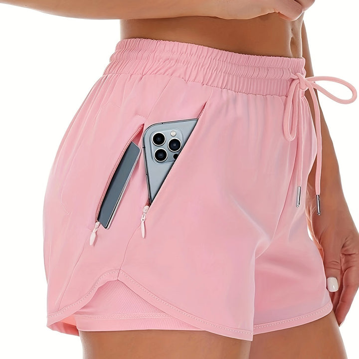 Drune | Sportliche 2 in 1 Lauf Fitnessshorts in Einfarbig Mit Mehreren Taschen