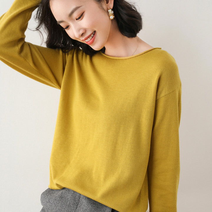 Damen Lässiger Feinstrick V-Ausschnitt Pullover mit überschnittenen Schultern Drune