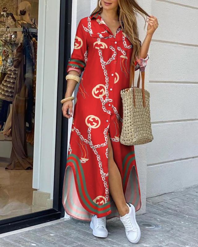 Femme Chic Button-Up Maxikleid mit elegantem Kettenprint Drune