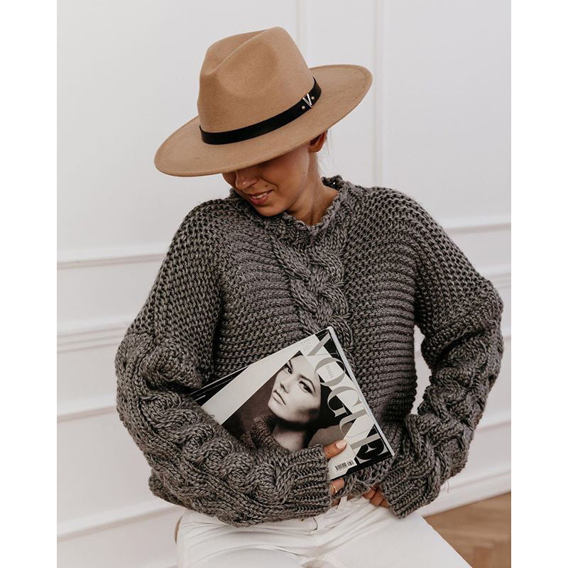 Damen Grobstrickpullover mit Zopfmuster und weitem Schnitt Drune