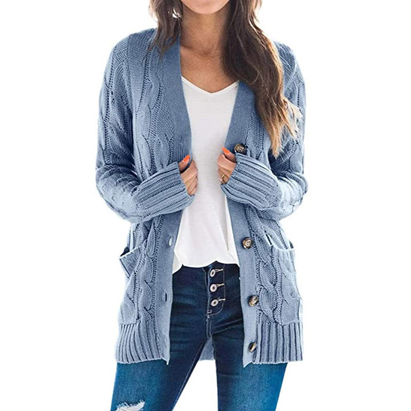 Damen Grobstrickjacke mit großen Knöpfen und praktischen Taschen Drune