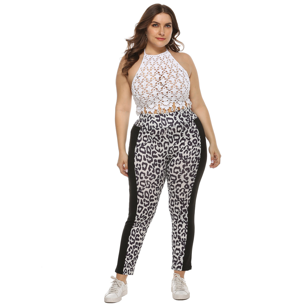 Damen figurbetonte Leggings mit Animal Print und seitlichen Kontraststreifen Drune