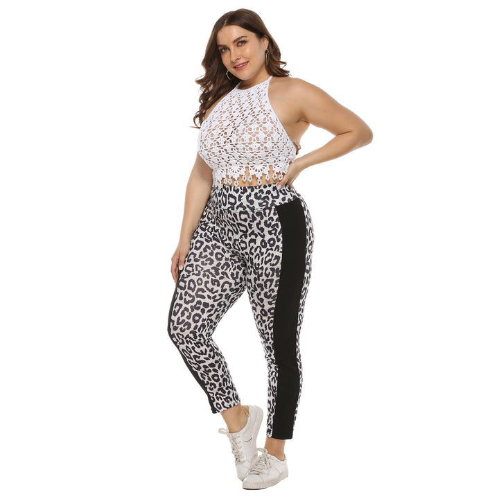 Damen figurbetonte Leggings mit Animal Print und seitlichen Kontraststreifen Drune