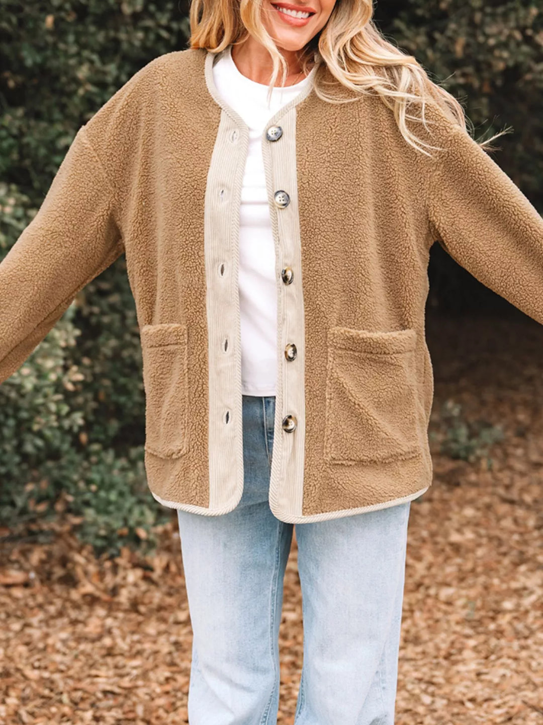 Drune | Damen Button-Front Sherpa Teddy Jacke