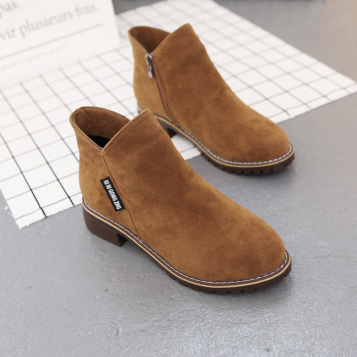 Damen nan knöchelhohe Wildlederoptik-Stiefelette mit seitlichem Reißverschluss, profilierter Gummisohle und komfortablem Blockabsatz Drune