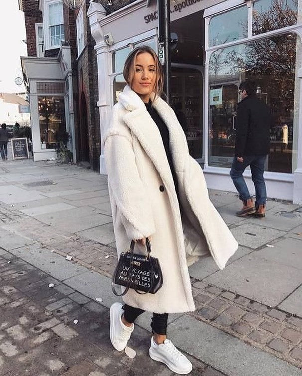 Damen Oversized Fleece-Mantel mit Knopfverschluss und Taschen Drune