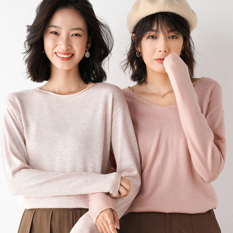 Damen Lässiger Feinstrick V-Ausschnitt Pullover mit überschnittenen Schultern Drune