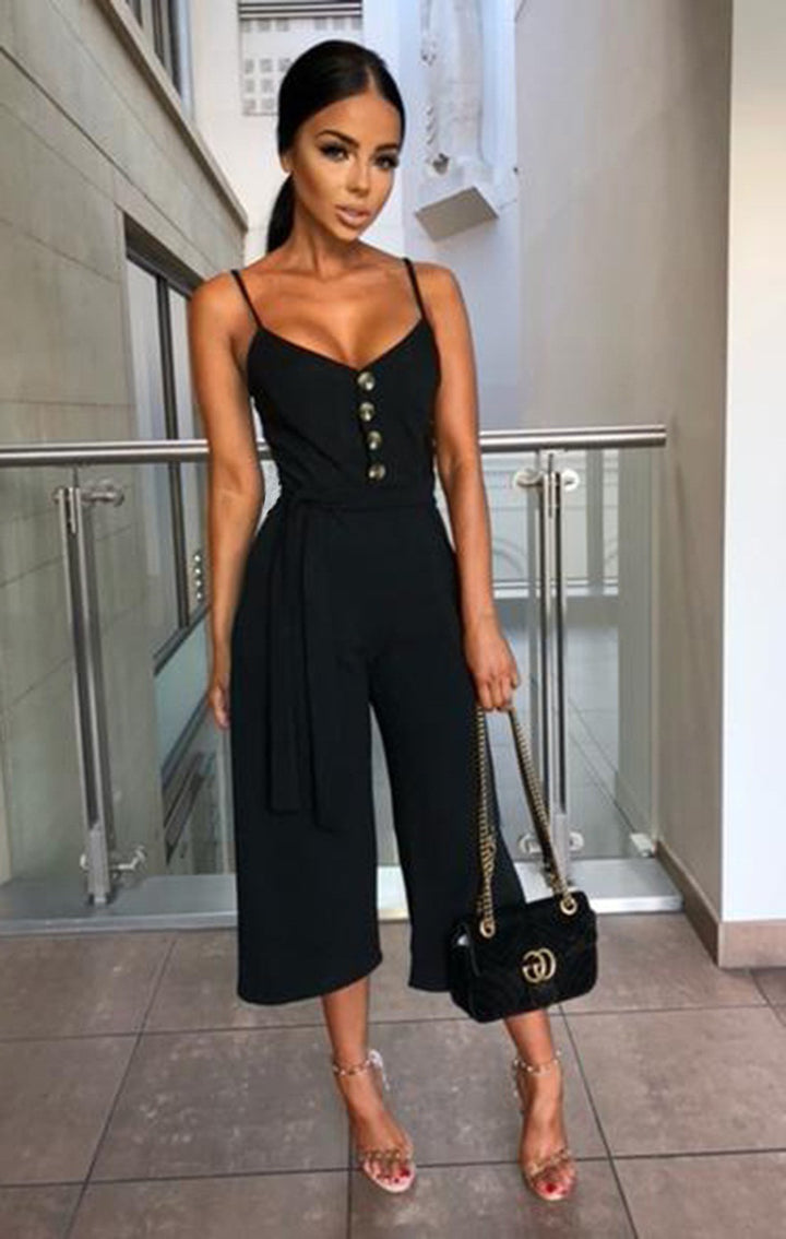Damen Jumpsuit mit elegantem V-Ausschnitt und seitlichem Gürtel Drune
