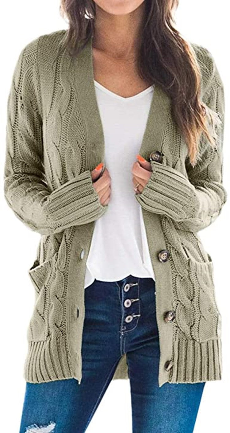 Damen Grobstrick Cardigan mit Zopfmuster und praktischen Taschen Drune