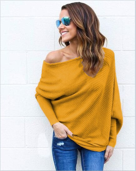 Damen Off-Shoulder Strickpullover mit lässigem Schnitt und Rippstruktur Drune