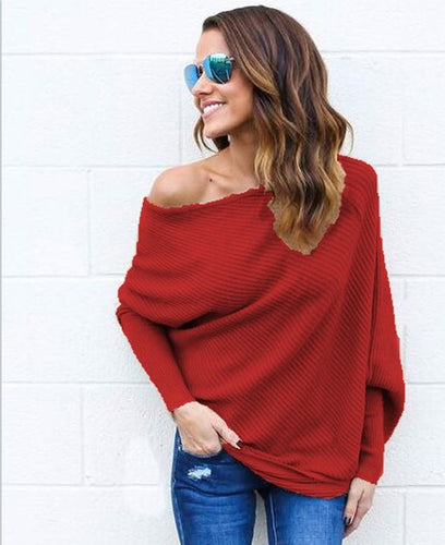 Damen Off-Shoulder Strickpullover mit lässigem Schnitt und Rippstruktur Drune