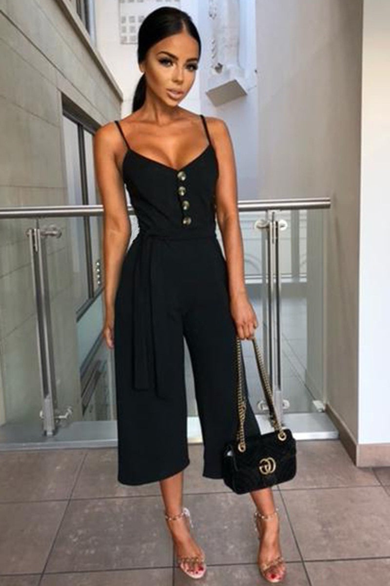 Damen Jumpsuit mit elegantem V-Ausschnitt und seitlichem Gürtel Drune