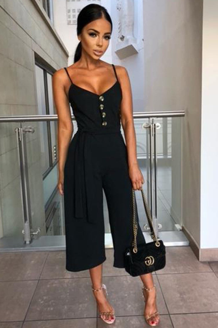 Damen Jumpsuit mit elegantem V-Ausschnitt und seitlichem Gürtel Drune