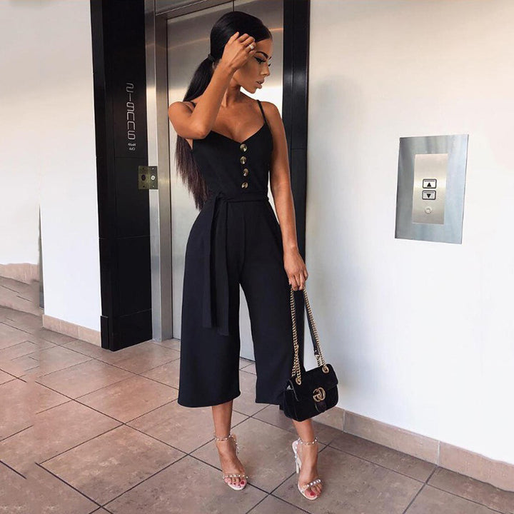 Damen Jumpsuit mit elegantem V-Ausschnitt und seitlichem Gürtel Drune