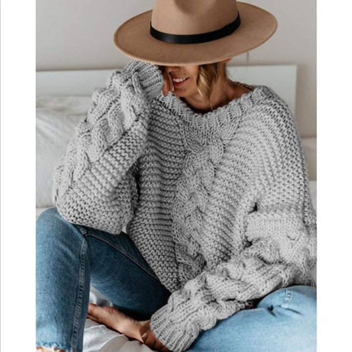 Damen Grobstrickpullover mit dekorativen Zopfmustern und lockerer Passform Drune