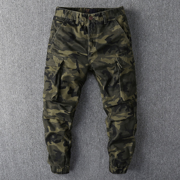 Herren Cargohose im Camouflage-Muster mit elastischen Bündchen und Multifunktionstaschen Drune